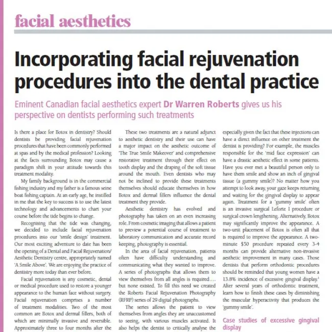 Incorporating facial rejuvenation procedures into the dental practice article.