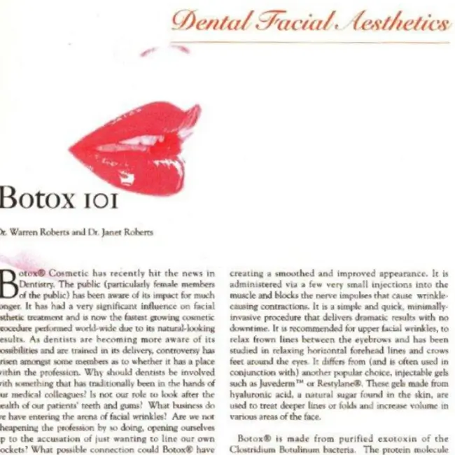Botox 101 article for dental facial aesthetics.