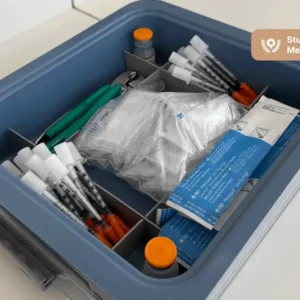 Plateau de préparation du Botox montrant les fournitures.